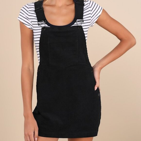 Lulus "Adorable Ease" Black Corduroy Skort Overalls – NWT - Picture 2 of 3